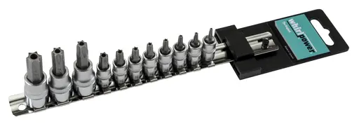Фото №2 - Набір головок зі вставкою Torx з отвором 1/4" і 3/8" 11од. на планці